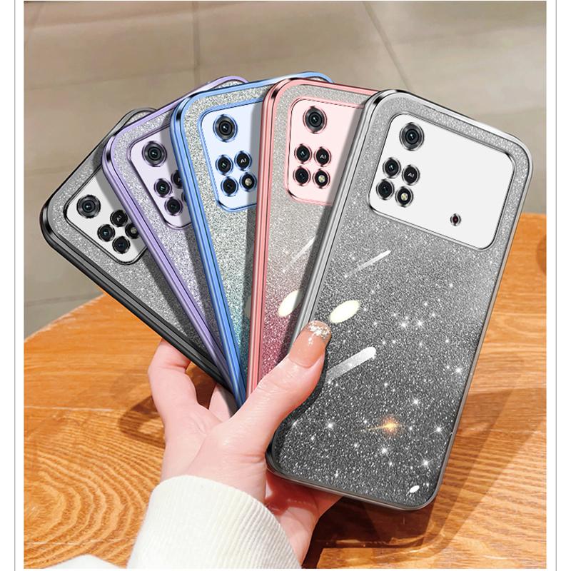 KEYSION Luxury Plating Glitter Phone Case for Xiaomi POCO M4 Pro 4G 5G Transparent Soft TPU Shockproof Back Cover for POCO M4 Pro 5G