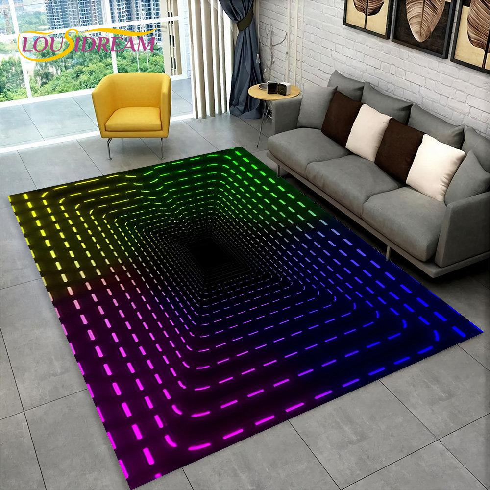 3D-Vortex-Illusionsteppich, abstrakter geometrischer optischer Teppich für Wohnzimmer, Schlafzimmer, Sofa, Fußmatte, Dekor, rutschfeste Bodenmatte