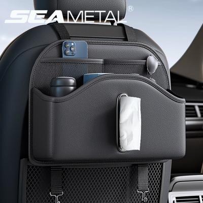 SEAMETAL PU Leather Car Seat Back Organizer Multifunctional Backrest Suspension Storage Bag With Tissue Box