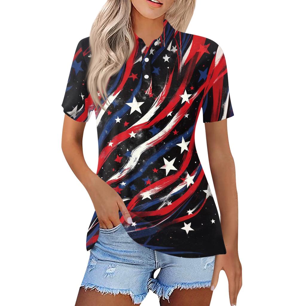 Women's Fashion Casual Lapel Short Sleeve Printed Shirt Women's Button Up Tops