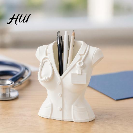 Doctor Uniform Pen Cup Nurse Holder, 3D Printed Medical Theme Desk Organizer for Staff Gift Pens Makeup Brushes Small Stationery, Decorative
