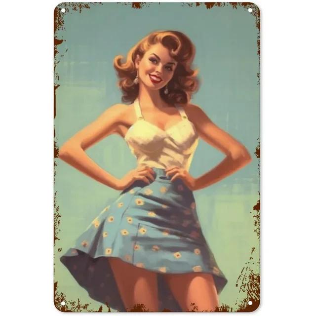 Vintage Pinup Girls Metal Tin Sign Wall Decor  Sexy Retro Art Posters for Man Cave Home Cafe Garden Club Bar  Iron Painting Plaq