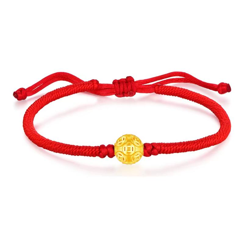 Pure Gold 999 Zodiac Red String Bracelet with Luck Beads for Baby's Full Moon or New Year