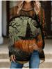 Women's Large Size Halloween Round Neck Long Sleeve T-Shirt - Directional Printing and Dyeing Pumpkin Head Pattern Print