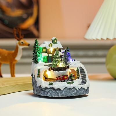 Resin Christmas Luminous Music Box Easy To Use Exquisite Snow House Music Box Vivid Christmas Luminous House Table Centerpiece