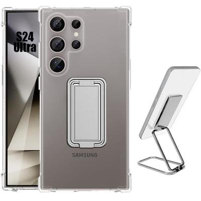 Protective Case - BOOLING - for Samsung Galaxy S24 Ultra - Transparent Silicone - Adjustable Metal Stand - Shockproof