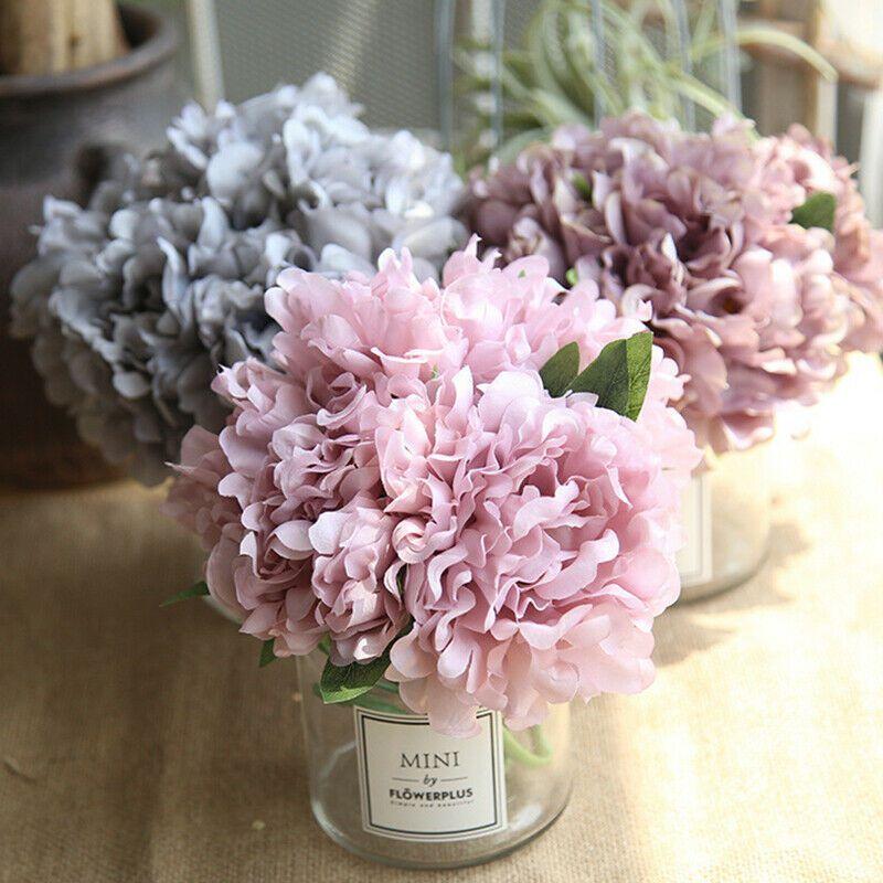 5 Heads Artificial Peony Silk Fake Flowers Hydrangea Bouquet For Elegant Wedding Party Decor**