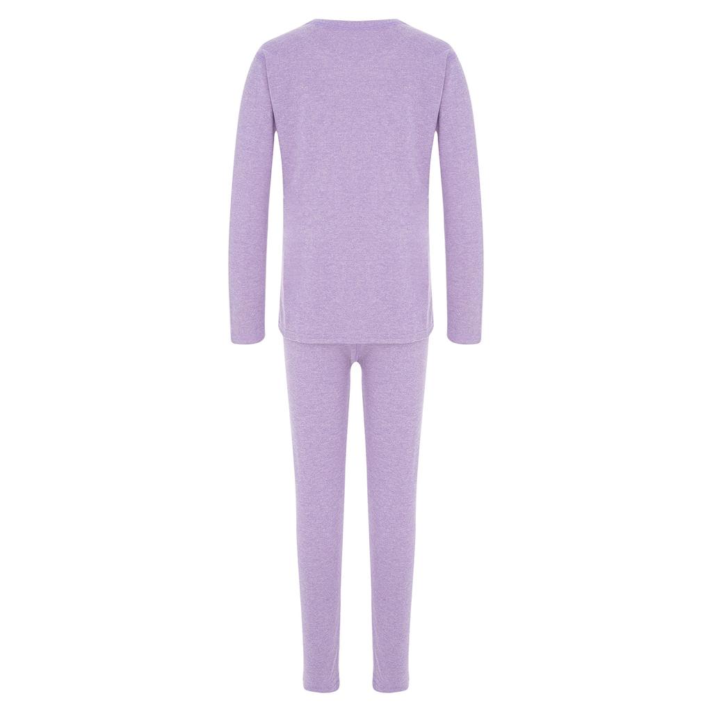 Unisex Kids Thermal Underwear Set Round Neck Long Sleeve Top Elastic Waistband Leggings Lightweight Nightwear