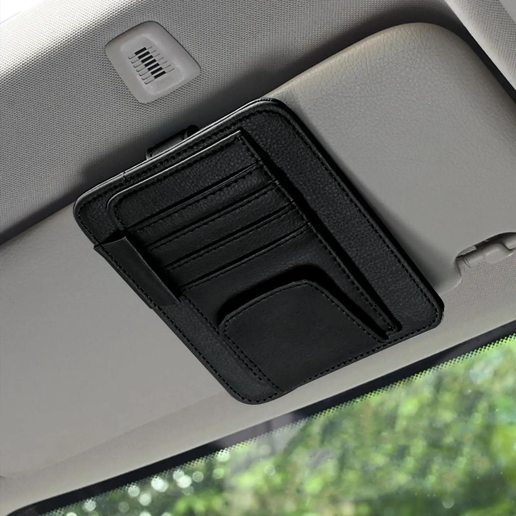 Car Sun Visor Storage Supplies Sorting Clip Bill Bank Card ID Card Glasses Change Pen Storage Bag Leather Universal Accessories