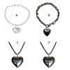 Heart Charm Clavicle Chain Punk Black Rope Chain Choker Necklace Hip-hop Decor