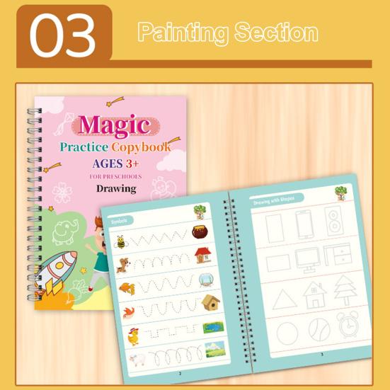 Grooved Writing Exercise Book Kit for Kids Ages 3-5 Handwriting Workbook Practice Copybook Fun Writing Activities for Young Learners