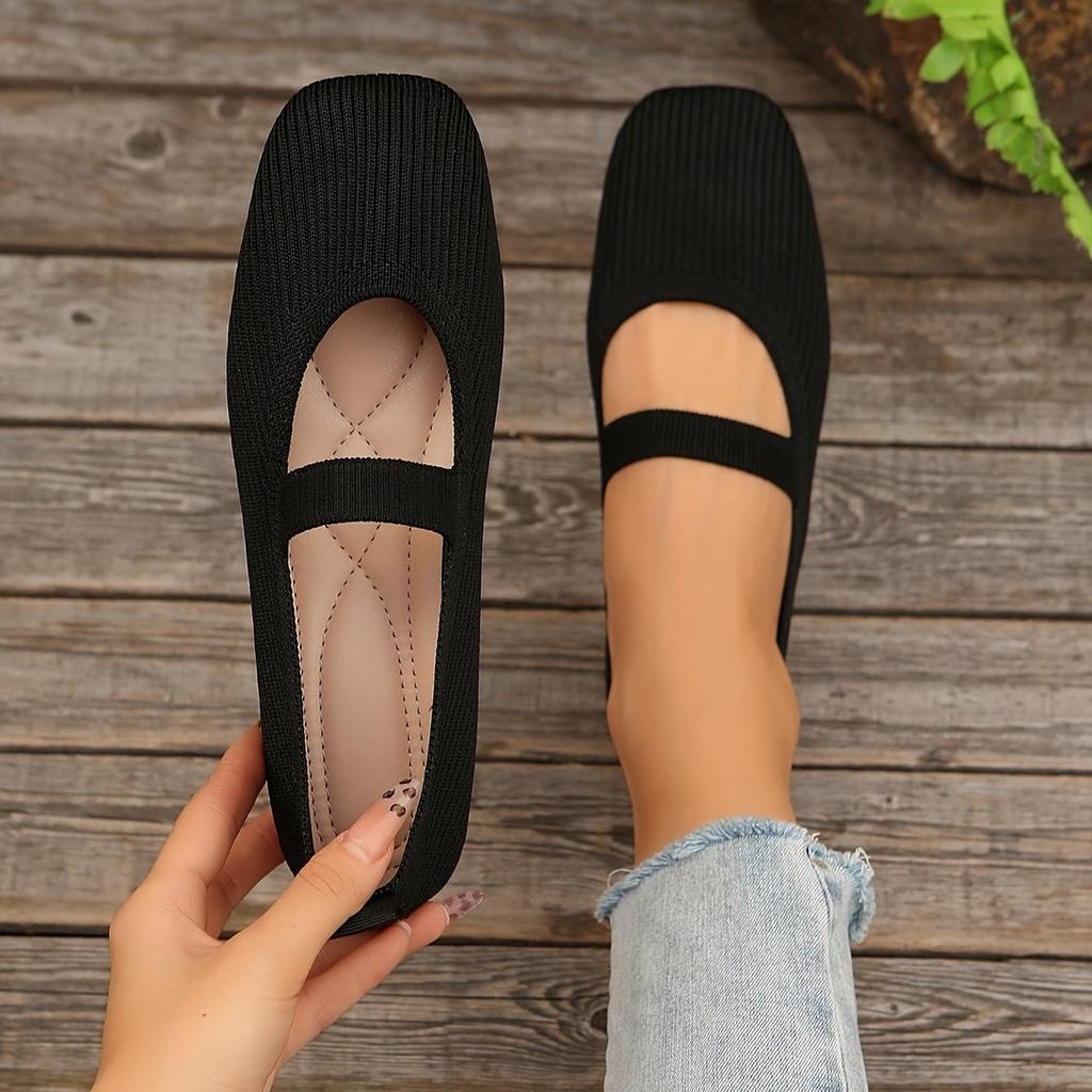 Scarpe Piatte Casual da Donna in Maglia Monocolore Slip-On Mary Jane Scarpe Comode per Camminare