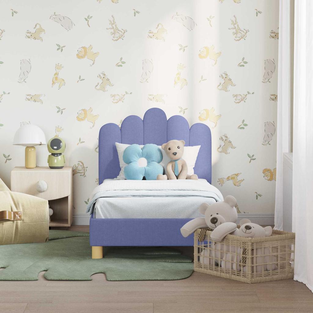 Kids Bed Frame with Headboard Jeans Blue 70 X 140 Cm Fabric
