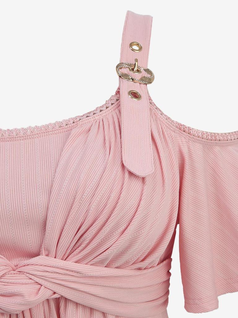 Rosegal Übergröße Twist Jacquard Gerippt Texturiert Spitzenbesatz Schnalle Ösen Kalte Schulter Top