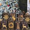 12/24pcs Gold Black Kraft Gift Bags With Handle Elk Snowflake Christmas Tree Bronzing Paper Bag Merry Christmas Party Favors Bag