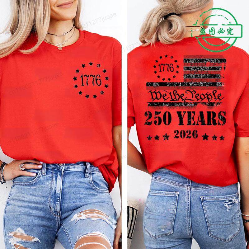 Summer Short Sleeve T-shirt Vintage Independence Day Women's Loose Casual Soft Plus Size Top 250th America Anniversary Shirts