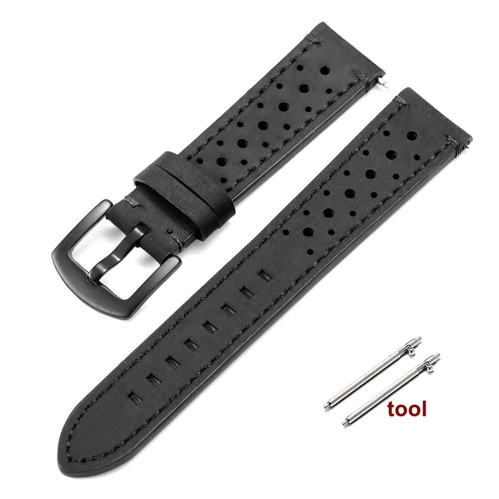 Breathable Cowhide Watch Strap for Omega for Seiko Watch Band 18/19/20/21/22/24mm Genuine Leather Wristband Black Clasp Bracelet