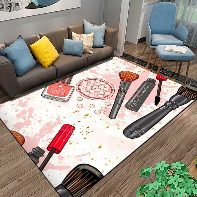Hand Painted Makeup and Cosmetics Room Rug Street Fashion Carpet for Bedroom Living Room Floor Mat Home Decor Non-Slip