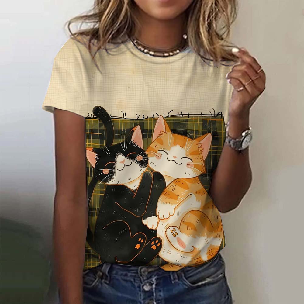 Christmas Women's T-Shirt Cute Art Cat Pattern 3D Printed Oversized T-Shirt  Summer New Fashion Women Clothing Y2k Female Tops