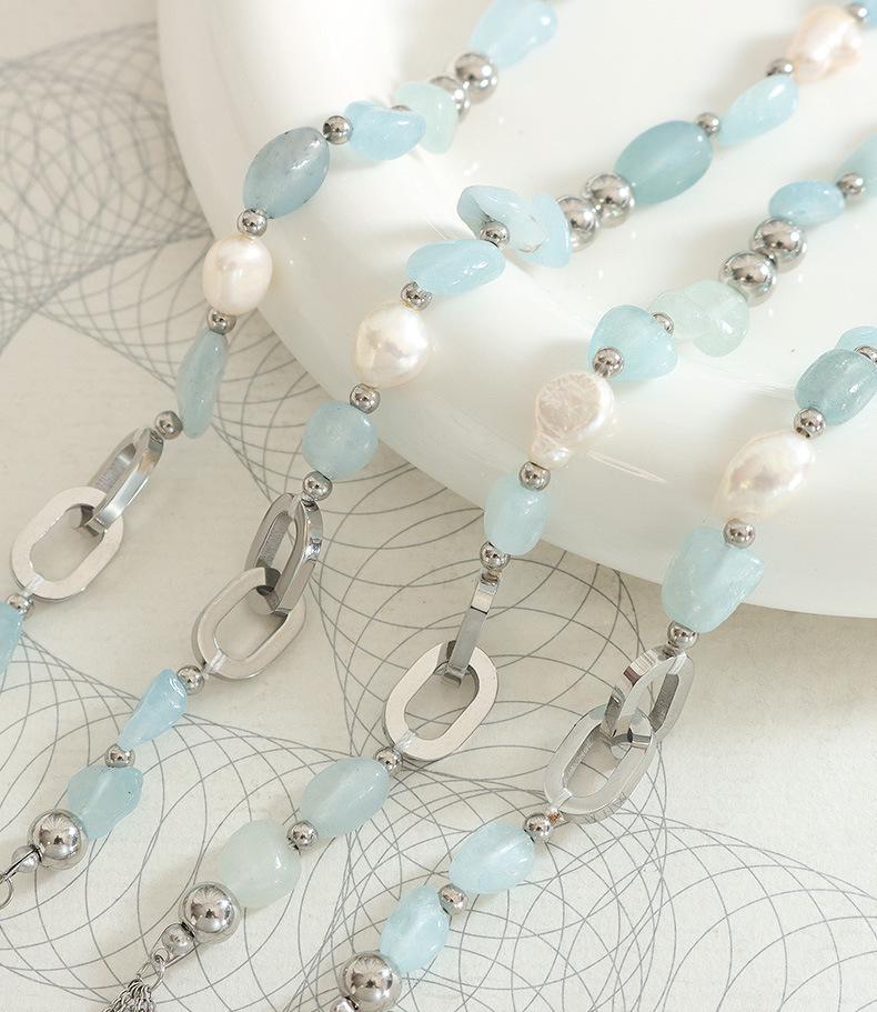 Bohemian Light Luxury Freshwater Pearl & Blue Natural Stone Necklace
