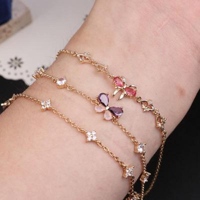 Y2K Exquisite Sweet Pink Zircon Bowknot Love Heart Chain Bracelet For Women Girls Party Jewelry Gift Accessories