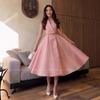 2026 Spring Women's Solid Color Sleeveless Lapel Dress - Slimming, Elegant, and Waist-cinching with a Flared Hem