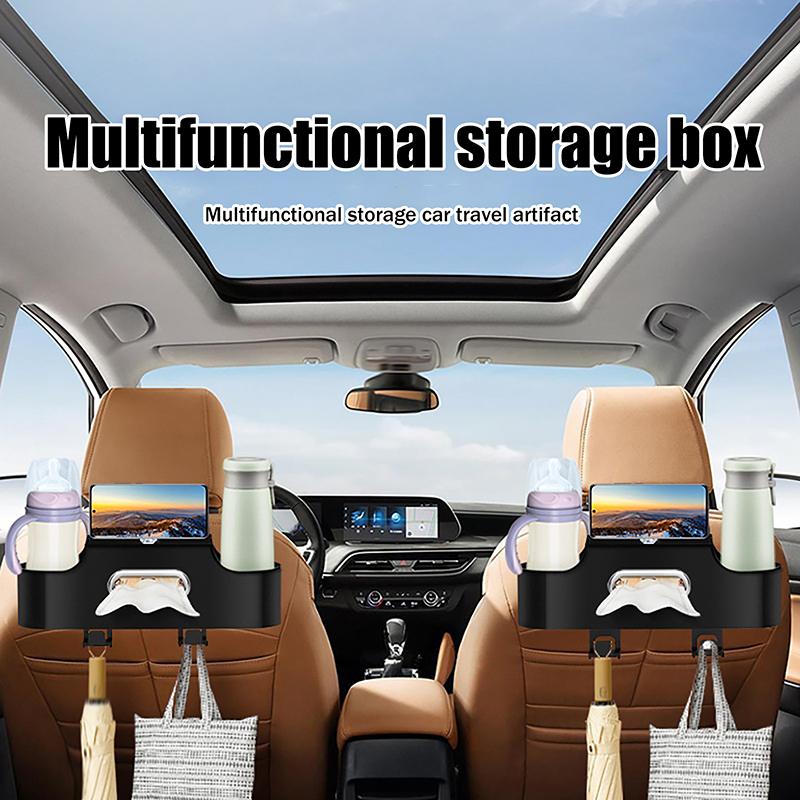 Car Backseat Hanging Seat Hook Storage Cup Holder Phone Holder Universal Car Interior Seat Back Organizer 4-In-1 Storage Box