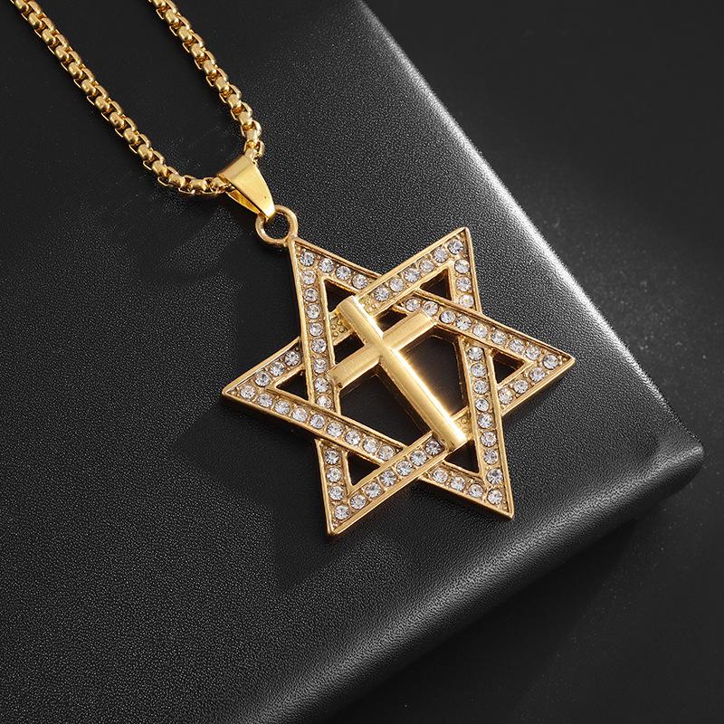 Fashion Jewelry Accessories Six-pointed Star Fashion Clavicle Chain Men s and Women s Jewelry Pendant Necklace 60CM(Necklace Long)