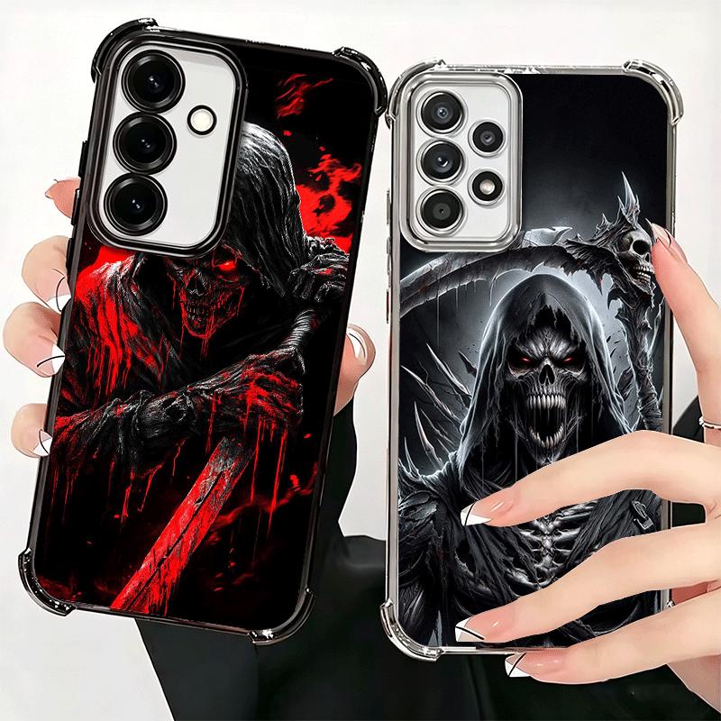 Death Grim Reaper Skull Scythe Plating Phone Case For Samsung A17 A07 A37 A57 A16 A56 A15 A55 A14 A54 A13 A53 A26 A36 A25 A35 A2