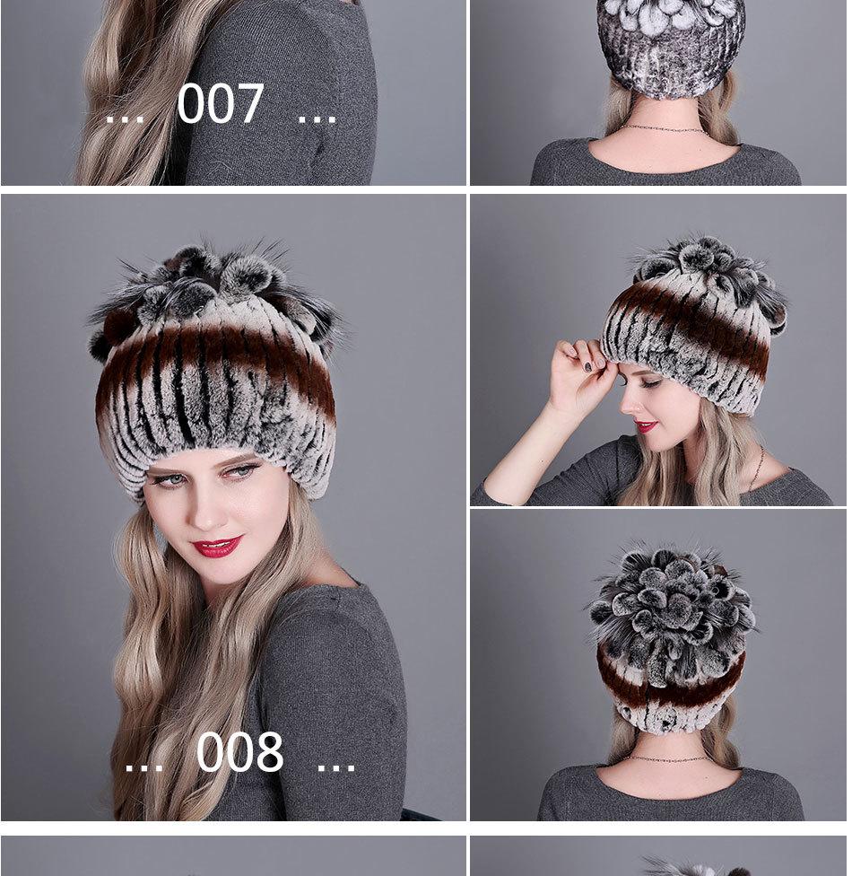 Colorful Rex Rabbit Fur Knitted Women's Warm Winter Hat