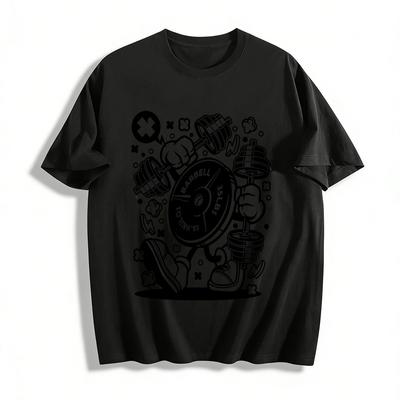 Funny Barbell Plate Weightlifting Graphic Casual Sports T-Shirt Pure Cotton T-shirt