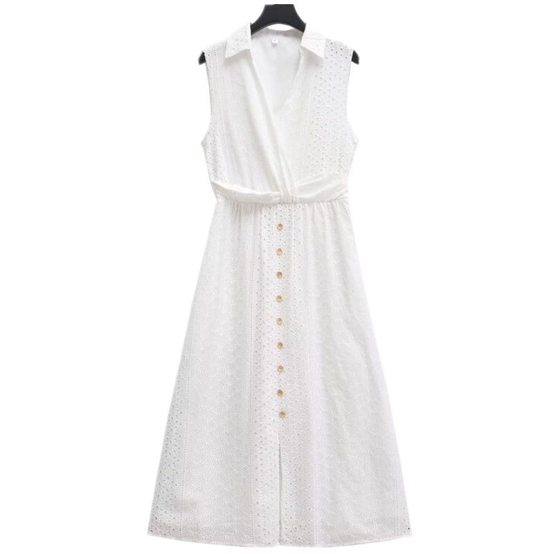 

Fashion Wind 2024 Spring New Women s Clothing Elegance Sleeveless Shoelace Loose Hollow Dress 3017653 White L