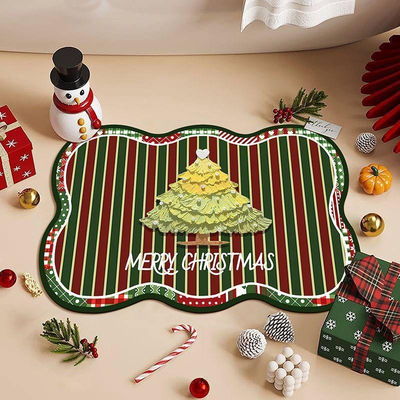 Christmas Winter Crystal Velvet Living Room and Bedroom Slippery Floor Rug, Bathroom Entrance Floor Mat, Home Decoration