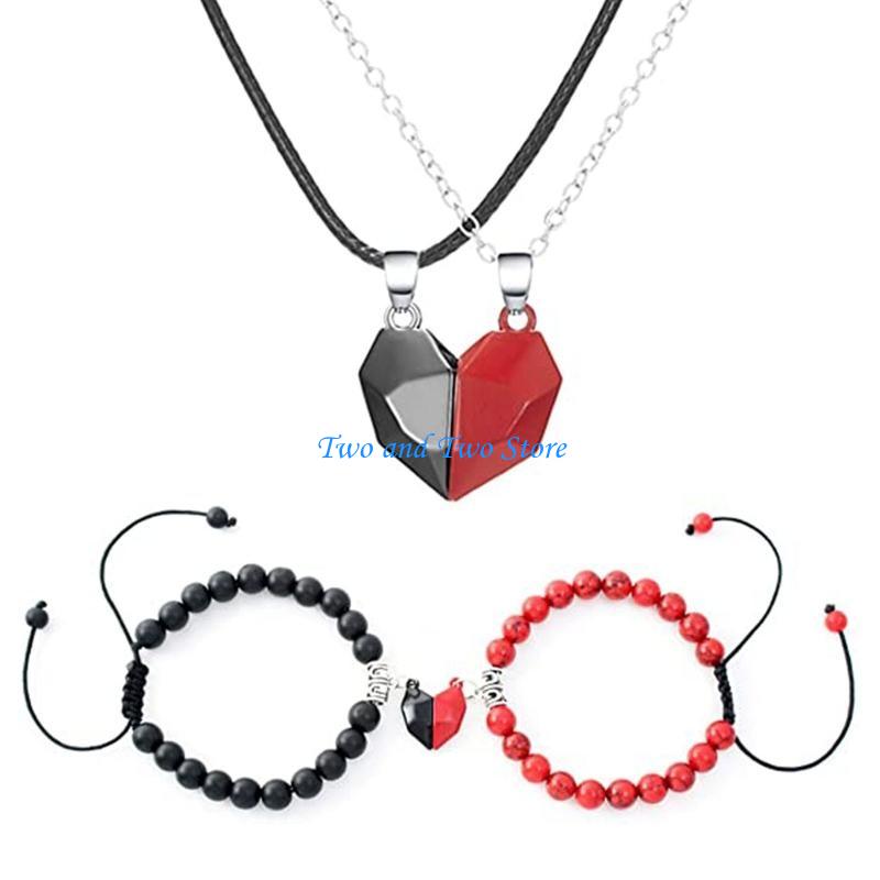 HX6F 4x Necklace Bracelet Set Mutual Attraction Matching Wirstband Gifts