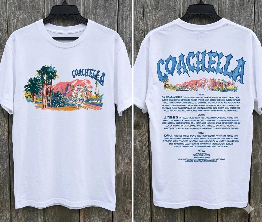 

2026 Coachella Music Festival Tshirt Unisex and Women Summer Cotton Clothing Fashion Hiphop Y2K Round Neck Short Sleeved Tops S