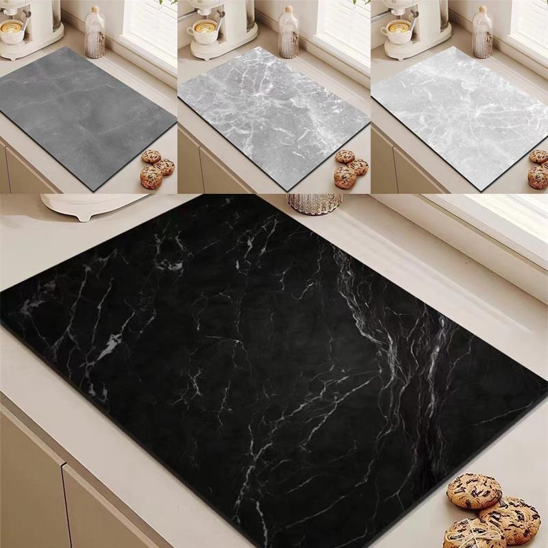 Marble Pattern Printed Kitchen Countertop Drain Pad Anti-Scald Heat-Resistant Dish Drying Pad Home Drying Coffee Tableware Mat