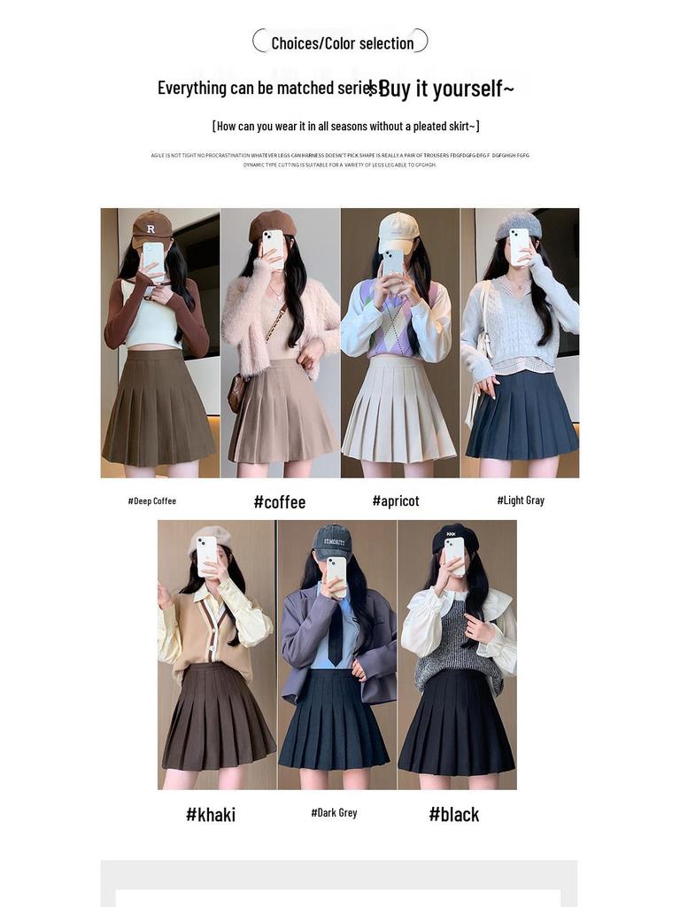 High-Waist A-Line Pleated Wool Skirt - Women's Autumn/Winter, Slim Fit, Plus Size, Korean Style, Short/Midi Length.