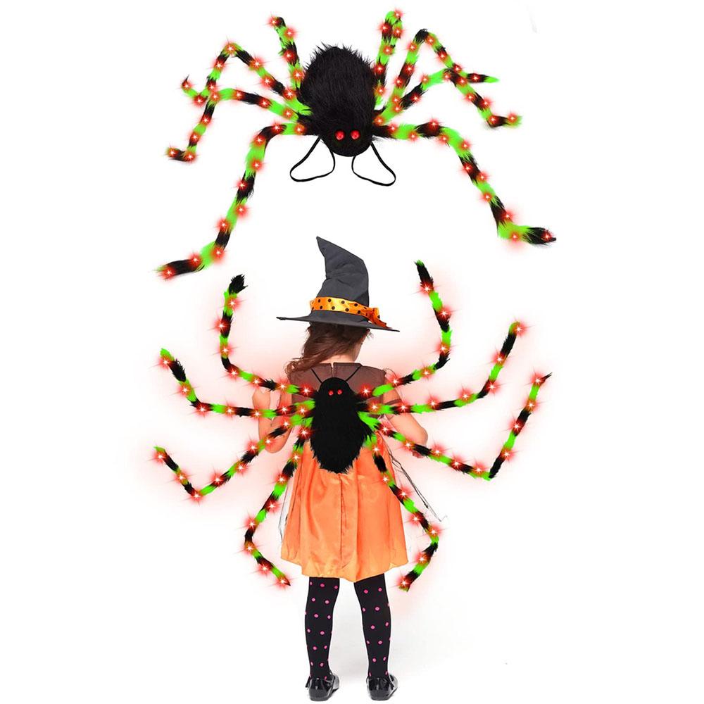 Scary Halloween Spider 2 In 1 LED Halloween Spider Costume for Cosplay, Plush Spider Backpack Costume With Purple Light