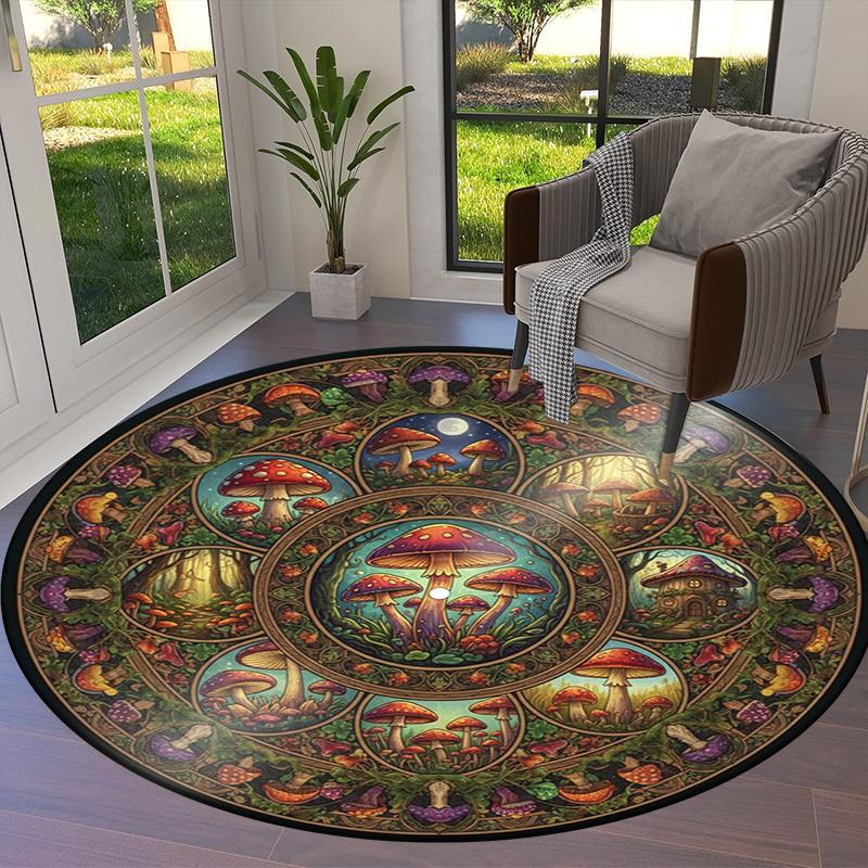 Mushroom Clover Round Area Rug,Carpet Rug for Living Room Bedroom Sofa Playroom Decor,Non-slip Floor Mat Q0027