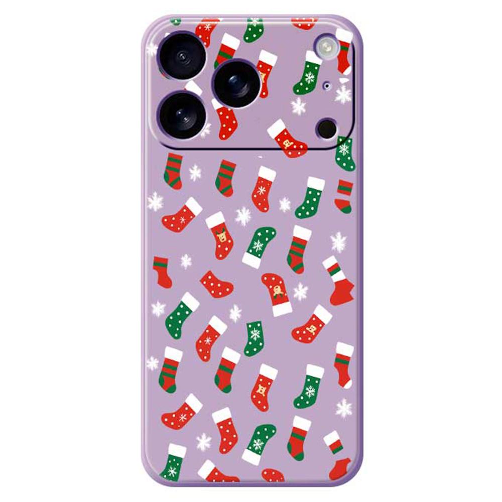 

For iPhone 17 Pro Case Red and Green Socks Pattern Printing Straight Edge TPU Phone Back Cover Purple
