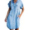 Ladies Dress Button Pocket Short Sleeve Lapel Solid Color Daily Wear Single-breasted Side