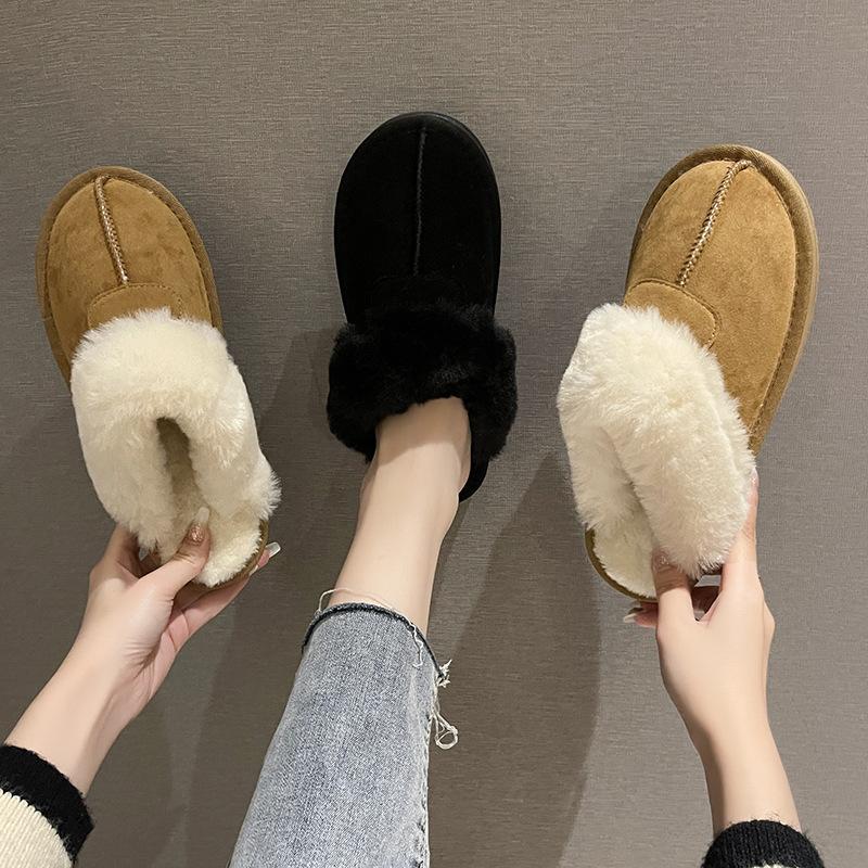 Mao Mao slippers women's outer wear fur integrated bag head snow boots 2025 winter new one-pedal thermal cotton slippers