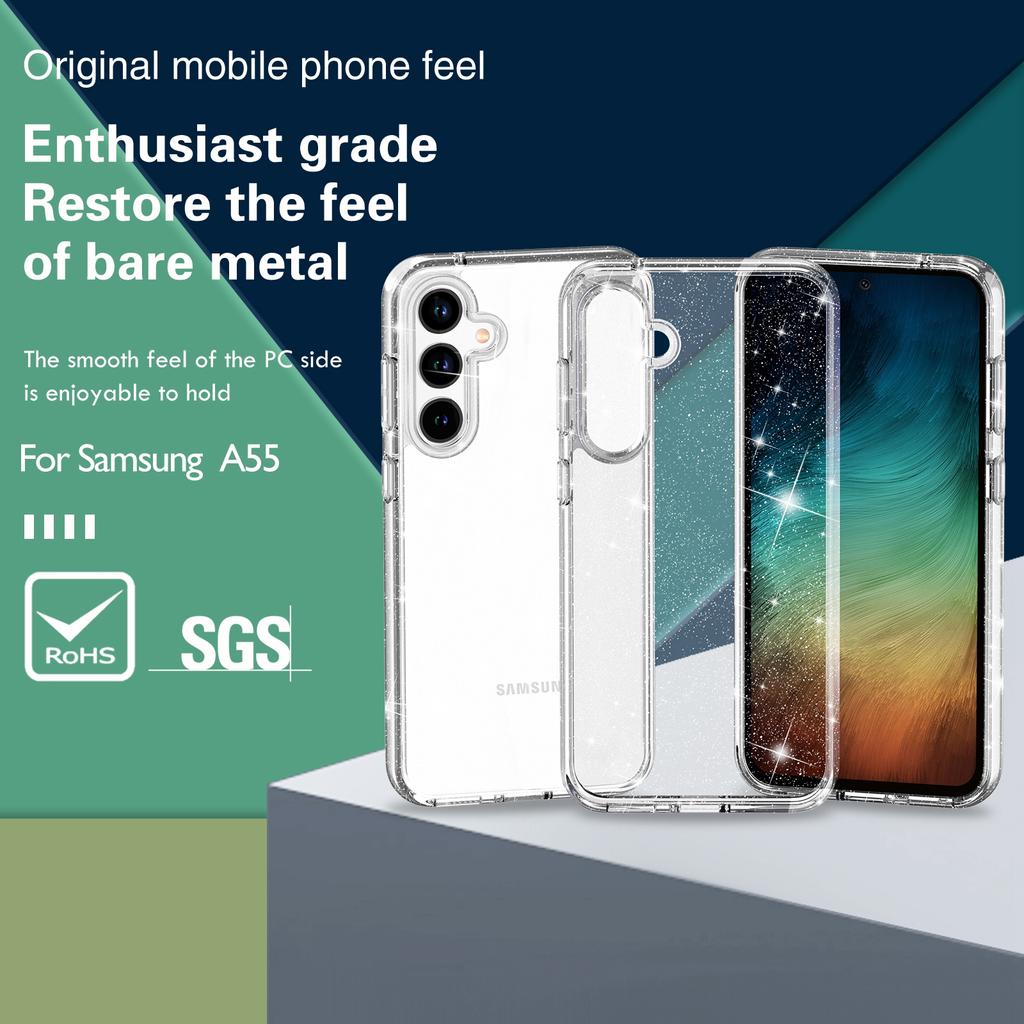 Cell Phone Cover for Samsung Galaxy A55 5G Case PC+TPU Anti-scratch Sparkly Glitter Mobile Shell