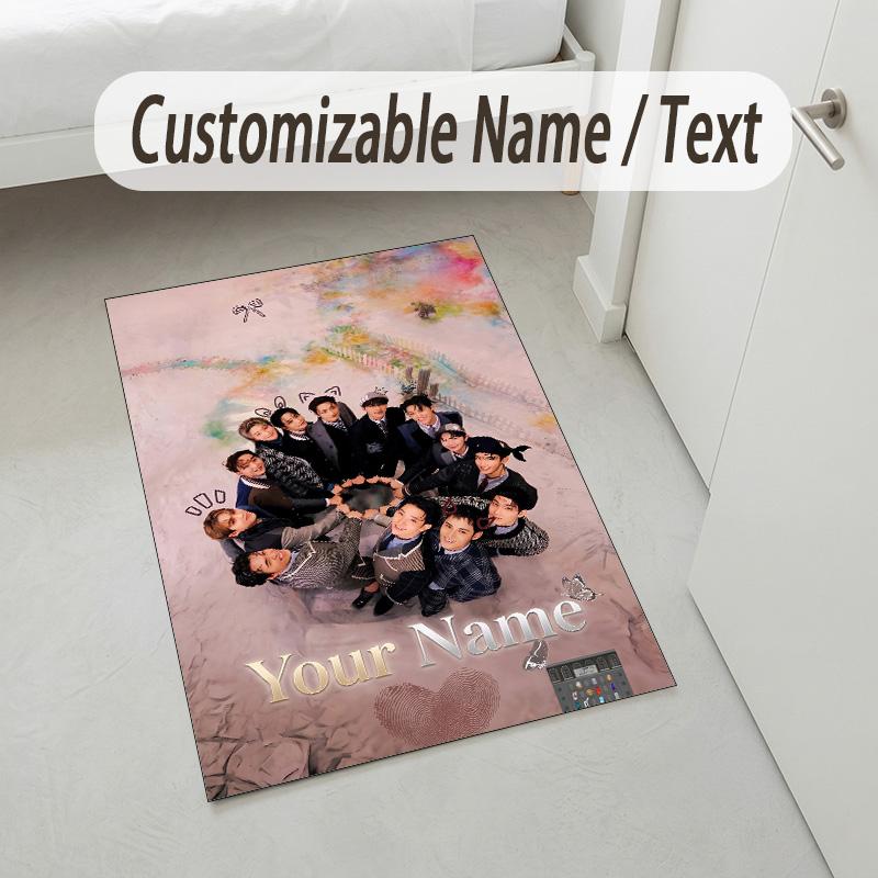 Personalized Crystal Velvet Carpet,SEVENTEEN Custom Printed Name, Plush Area Rug For Home Indoor Decor