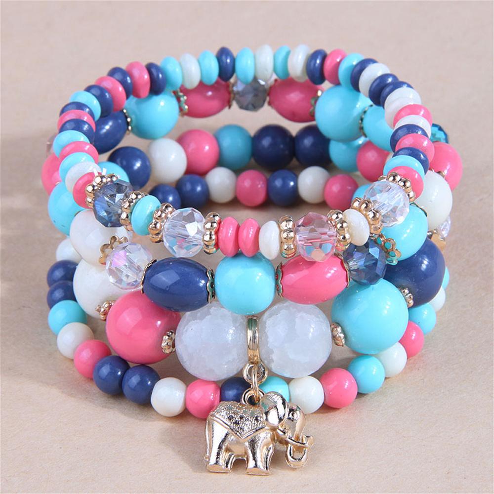 DIEZI New Korean Multicolor Crystal Beads Elastic Rope Bracelets For Women Elephant Wrap Strand Bracelet Men Pulseira Feminina