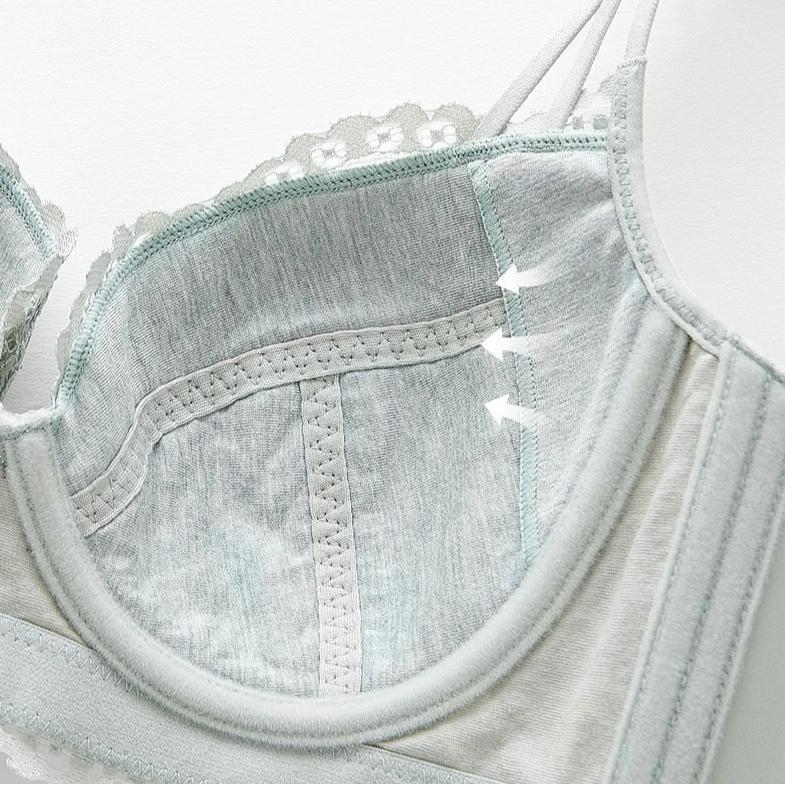 Underkläder Dam Tunn Spets Mjuk Stålring Anti Hängande Samlande Justerbar Bröstform Rak BH