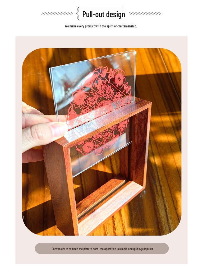 Xianci Double-Sided Transparent Frame: A4 Paper-Cut Calligraphy Fu Character Display Stand