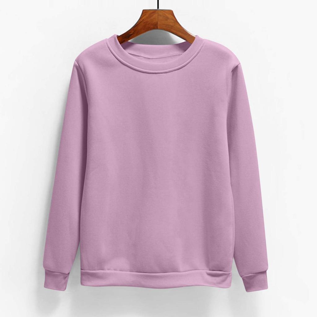 Women's Fashion Casual Round Neck Long Sleeve Fleece-Lined Solid Color Sweatshirt