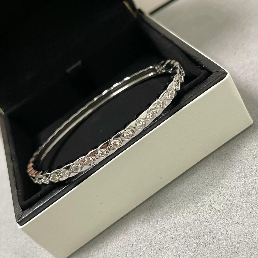Elegant Diamond Grid Couple Bracelet for Women Simple and Versatile Fashion Jewelry