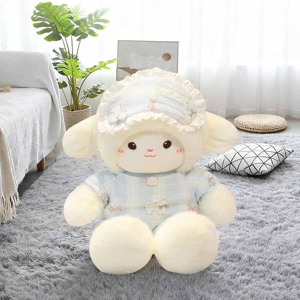 Adorable Sleepy Lamb Plush Toy Wearable Pajama Style Stuffed Animal Soft Fleece Perfect Cuddling Companion For Kid Bedtime Decor